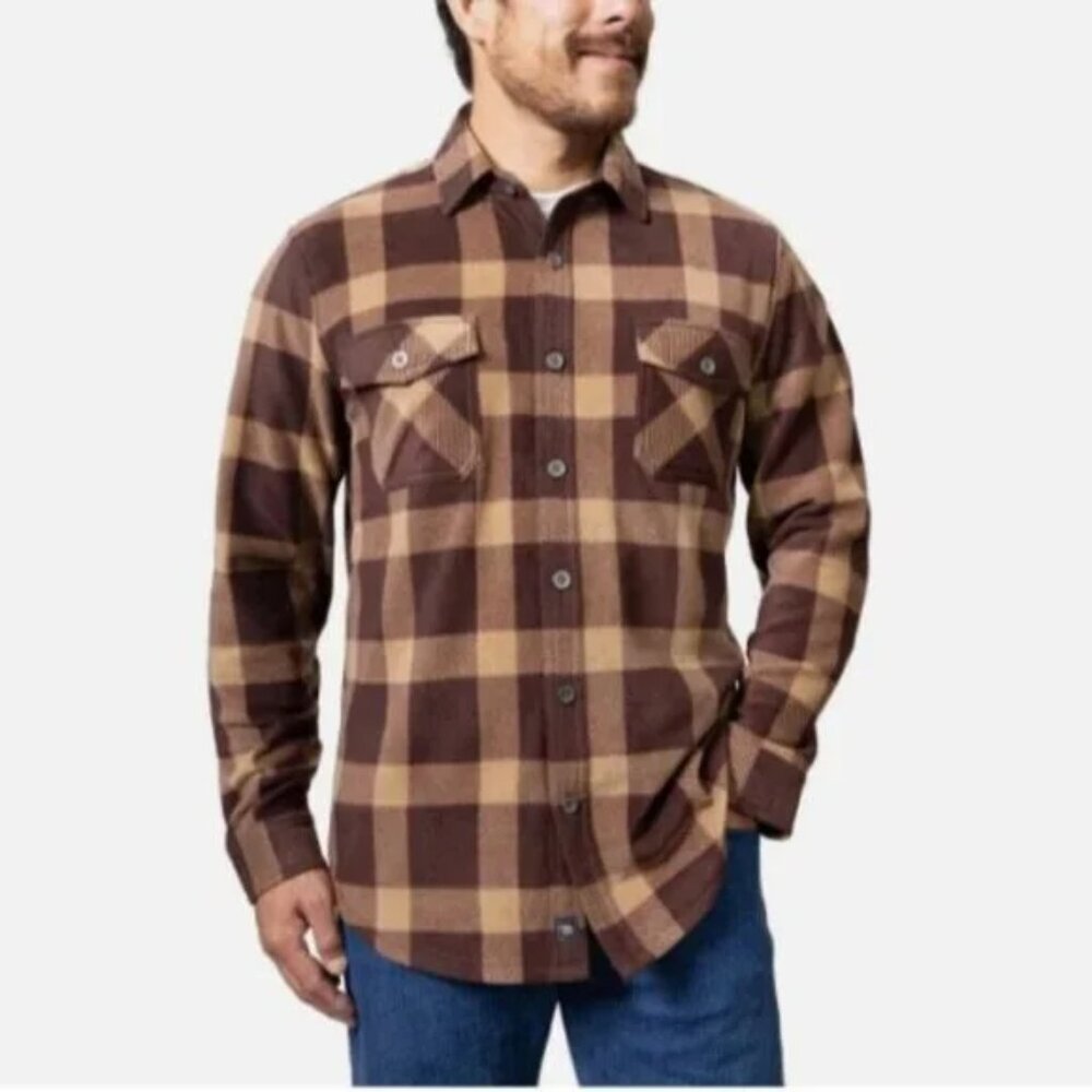 NWT Freedom Foundry Mens S Brown Plaid Fleece Shacket